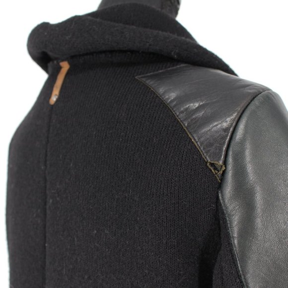 Mackage Black Sweater Knit Crossover Coat Leather Trim Shoulders Pocket Trim XS - Picture 5 of 6